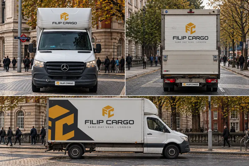 Filip Cargo Van 01, a white 3.5t Luton box van, from the front, rear and side